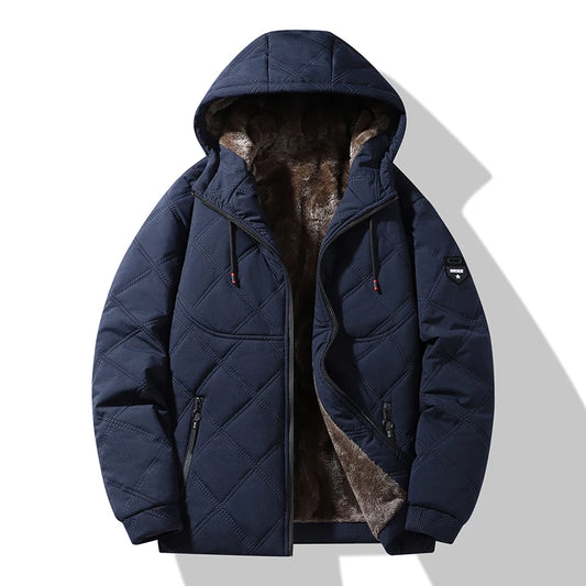 Men's Warm Quilted Jacket - Hooded, Soft Fleece Lining & Durable, Comfortable for Daily Wear, Outdoor & Winter Casual Style