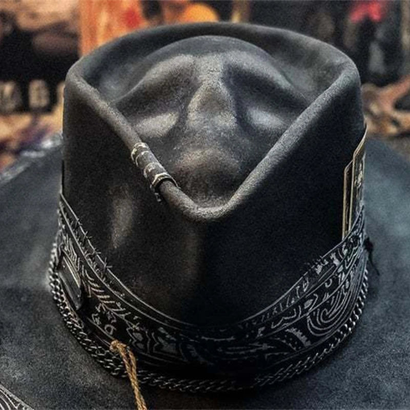 Black Gothic Cowboy Hat Unique Headwear Halloween Party Accessory Skull Cowboy Hat Spooky Headwear Festival Cowboy Caps Ornament