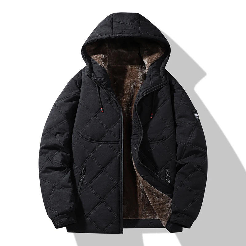 Men's Warm Quilted Jacket - Hooded, Soft Fleece Lining & Durable, Comfortable for Daily Wear, Outdoor & Winter Casual Style