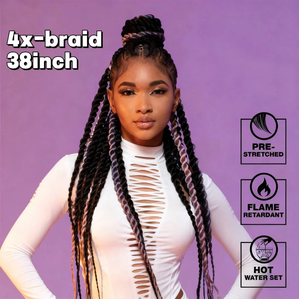 4x Sensationnel prestretched 38 inch Synthetic braiding hair braid kanekalon flame retardant for box braid and twist For Women
