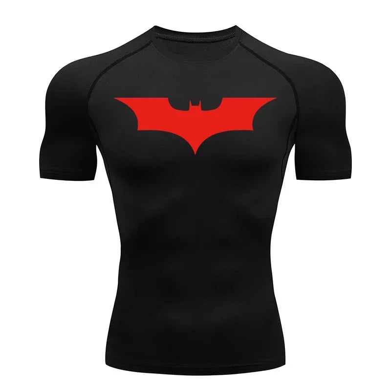 Men's Bat Print Compression Shirt Summer Short Sleeve Quick Dry Rash Guard Gym Workout Running T-Shirt Athletic Tees Tops