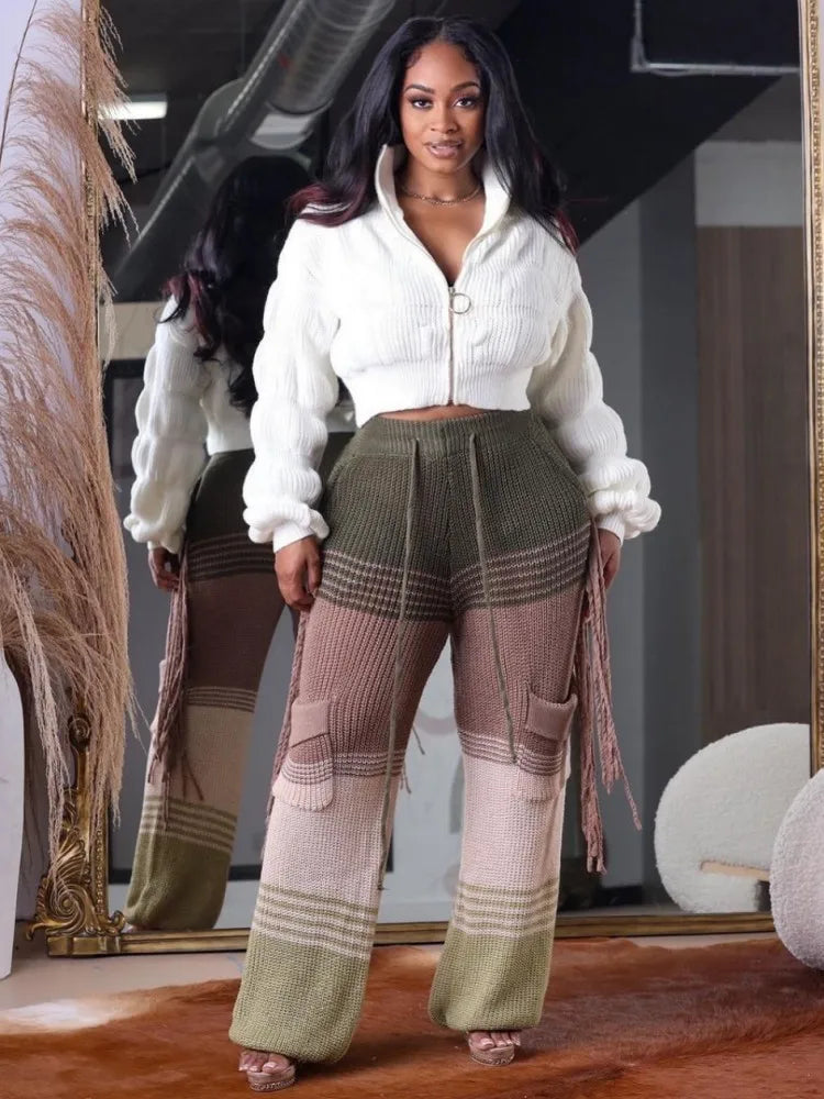 Joskaa Knit Ribbed Lapel Lantern Long Sleeve Cardigan Women Fashion Slim Sweater Coat 2024 Casual Outwear Vintage Streetwear