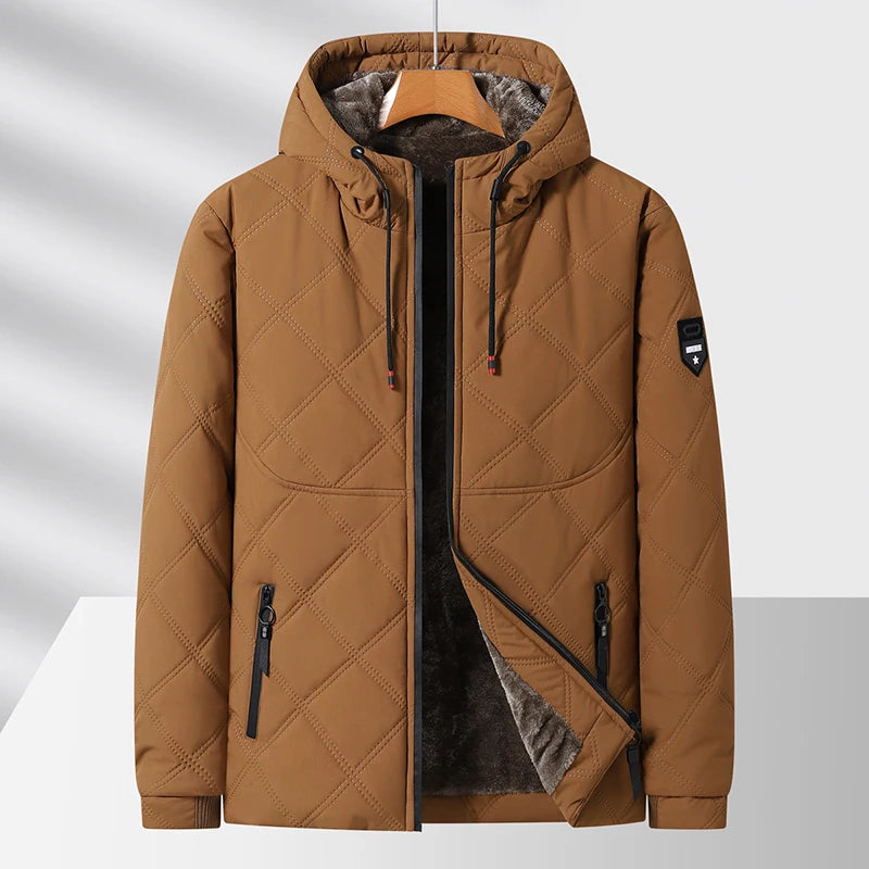Men's Warm Quilted Jacket - Hooded, Soft Fleece Lining & Durable, Comfortable for Daily Wear, Outdoor & Winter Casual Style