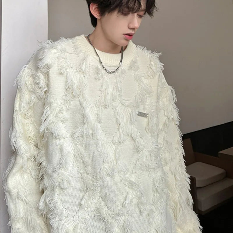 Streetwear Sweater Men Stylish New Retro Hole Fringed Sweater Loose Versatile Knitwear Pullovers Long Sleeve Jumpers Clothing