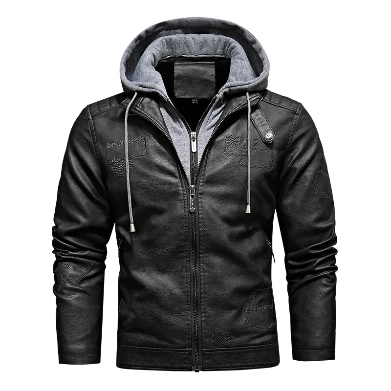 Autumn/Winter Men's fake two PU leather retro detachable hooded jacket coats