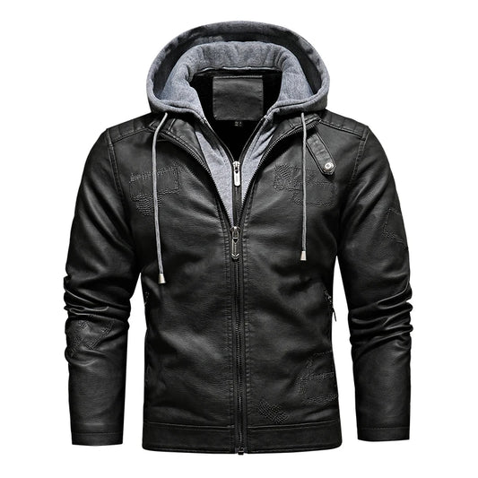 Autumn/Winter Men's fake two PU leather retro detachable hooded jacket coats