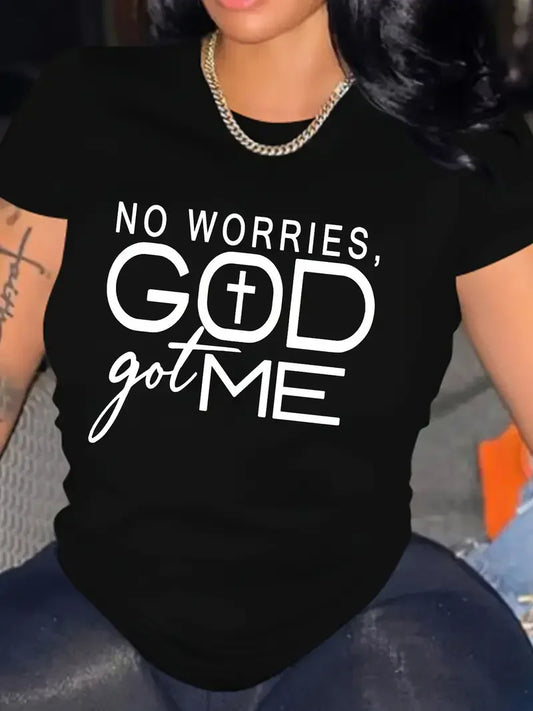 90s Y2K Fashion Women’s "God Got Me" Inspirational Black T-Shirt Casual Crew Neck Tee Harajuku Style