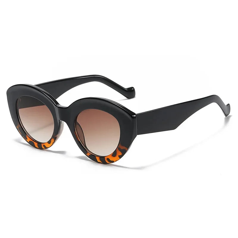 JNPCXI Ins Popular Fashion Oversized Cat Eye Women Sunglasses Green Stripes Retro Shades UV400 Men Trending Oval Sun Glasses