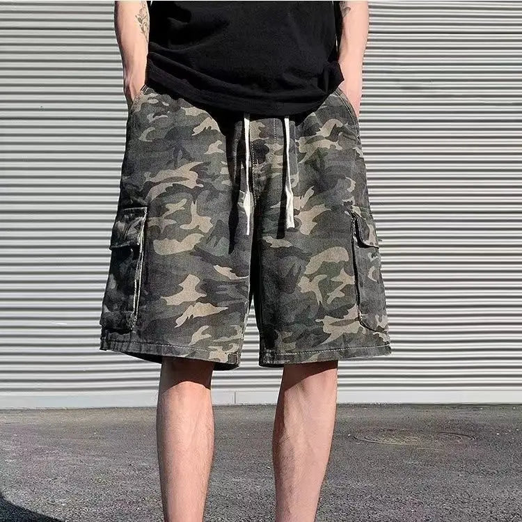 Men's New Retro Camouflage Workwear Loose High Street Pocket Straight Versatile Five-point Shorts
