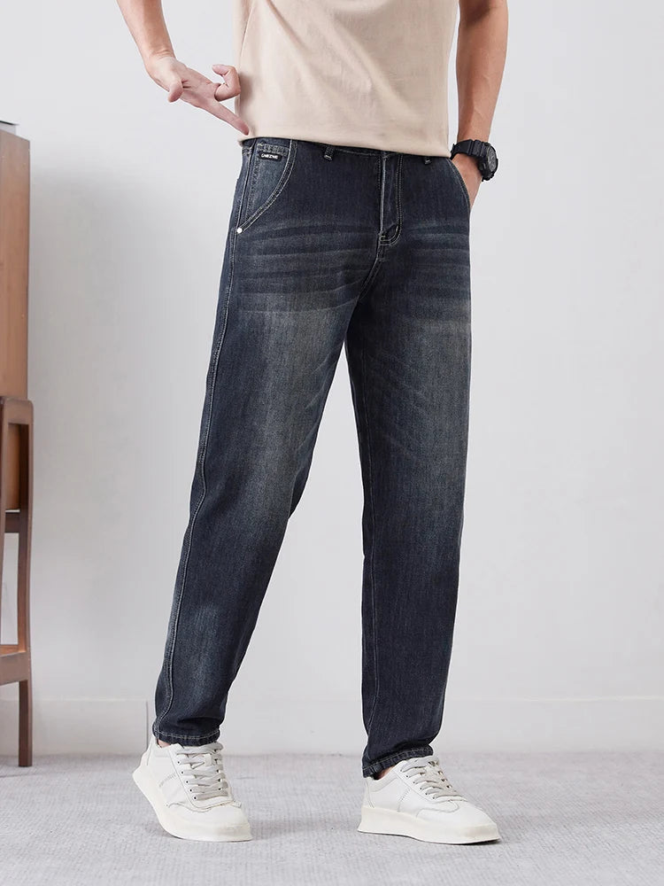Men's Streetwear Vintage Jeans Fashion Tapered Slim Pants Casual Comfortable Small Feet Personality Male Denim Trousers
