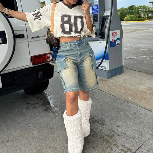 Denim Pant Women Short Jeans Shorts Pants Slim Mom Jeans High Waist Straight Trousers Y2k Streetwear Splice Pockets Casual Punk