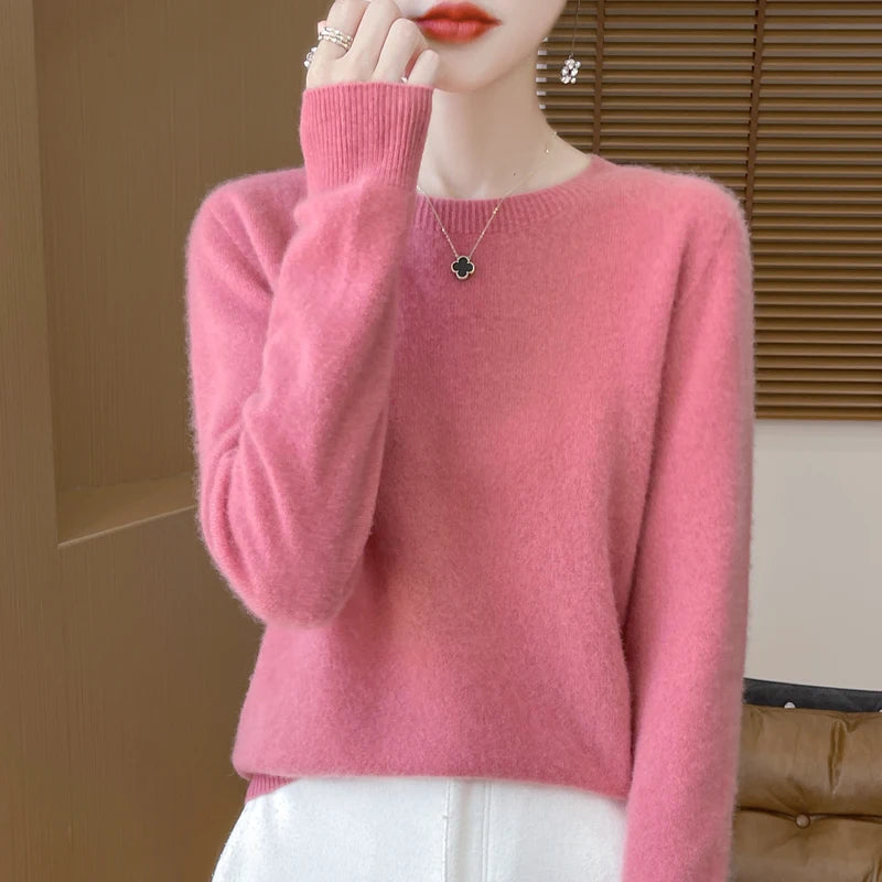 Autumn Winter Women 100% Merino Wool Sweater O-Neck Cashmere Pullover Basic Fashion Clothing Comfort Warm Top Casual Solid