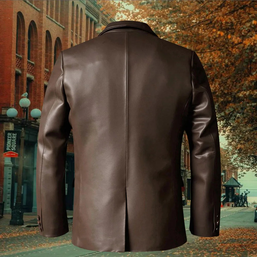 2025 NEW Leather Patchwork Velvet Men's Jacket Fashionable retro casual Brown Blazers man plus size custom suit Leather Coat