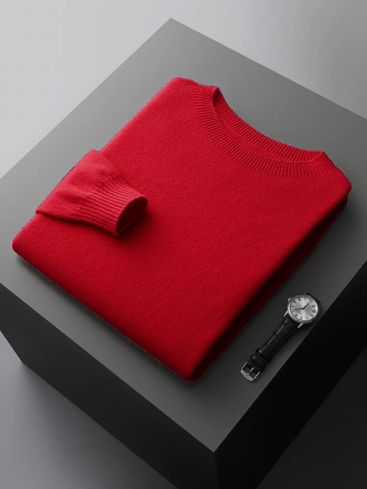 Basic Men's Seamless Wool Pullover Sweater Autumn Winter O-neck Solid 100% Merino Wool Knitwear Casual Simple Man Clothes Tops
