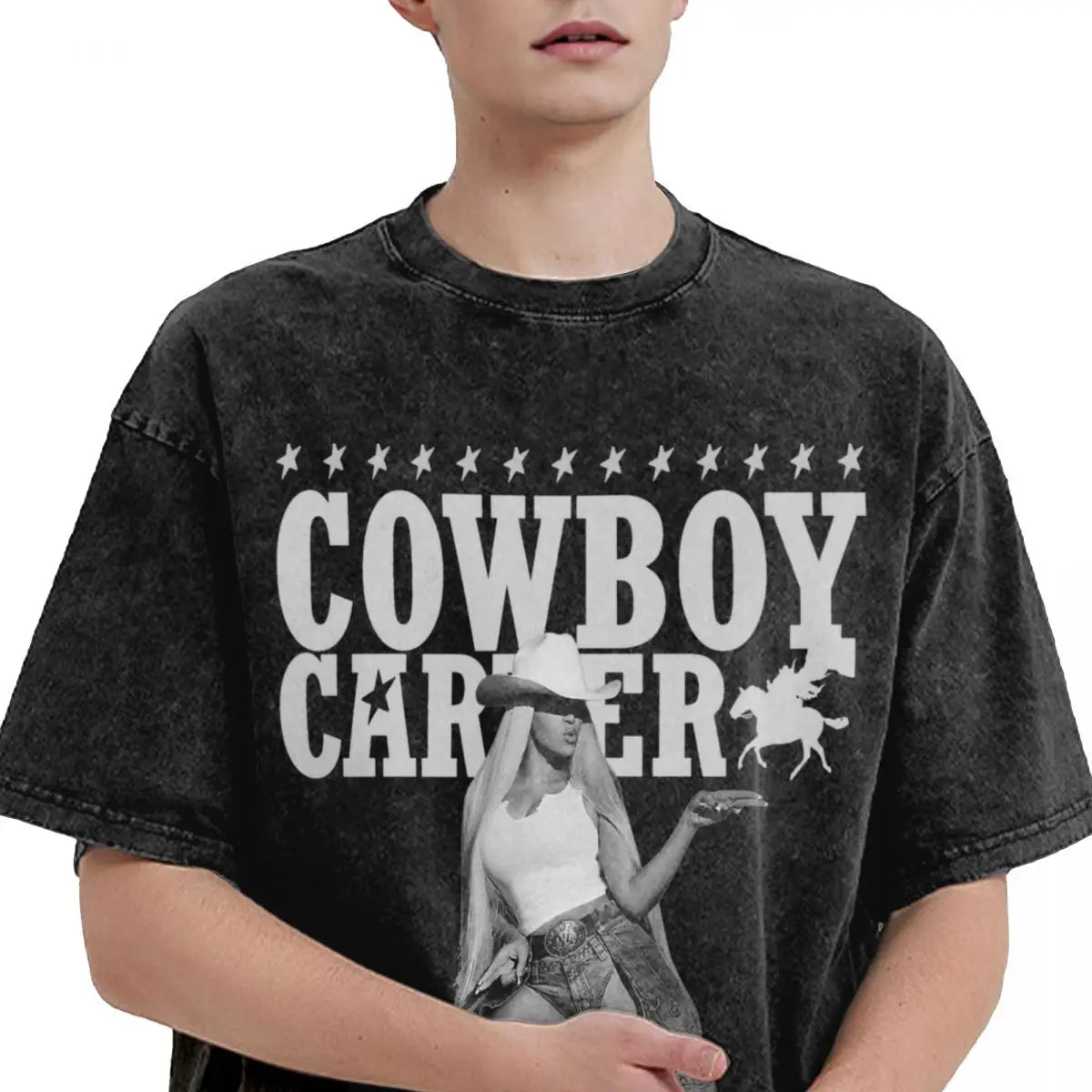 Cowboy Carter Album Beyonce 2024 Tour Outfit Washed T Shirt Men Women Streetwear Hip Hop T-Shirts Summer Tees Tops Cotton