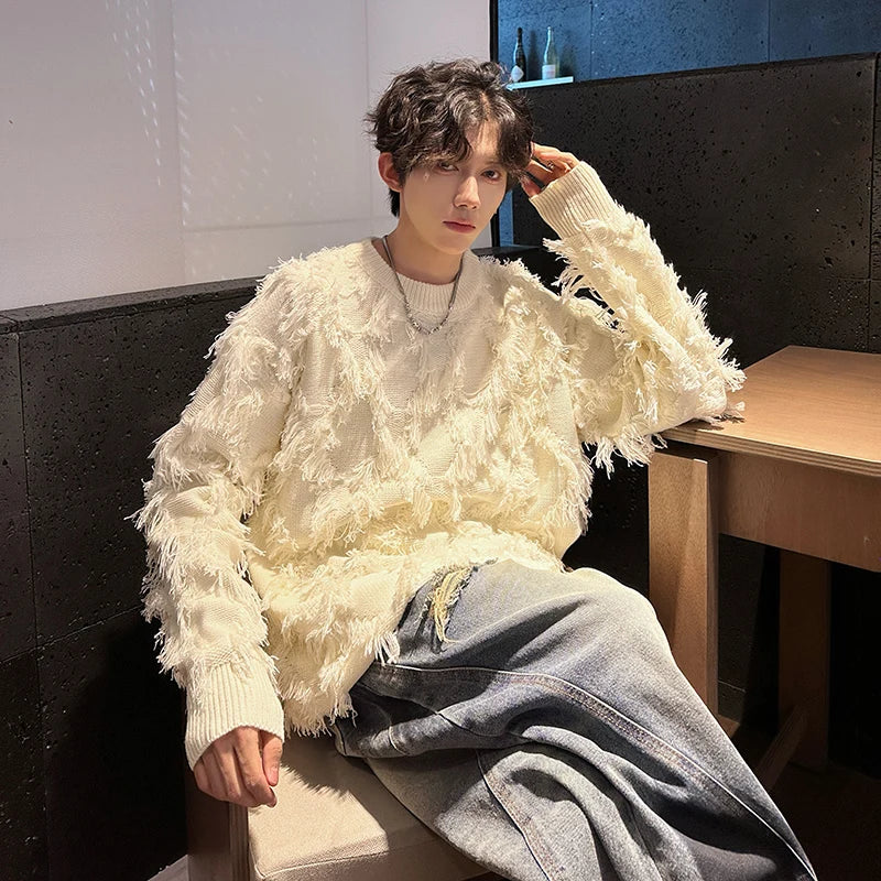Streetwear Sweater Men Stylish New Retro Hole Fringed Sweater Loose Versatile Knitwear Pullovers Long Sleeve Jumpers Clothing