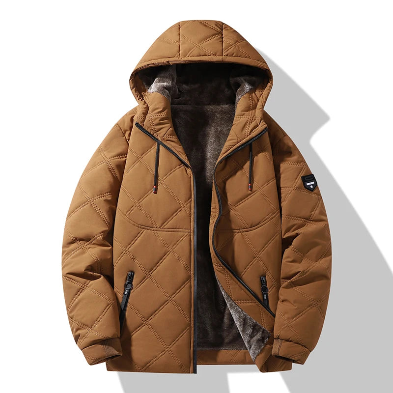 Men's Warm Quilted Jacket - Hooded, Soft Fleece Lining & Durable, Comfortable for Daily Wear, Outdoor & Winter Casual Style