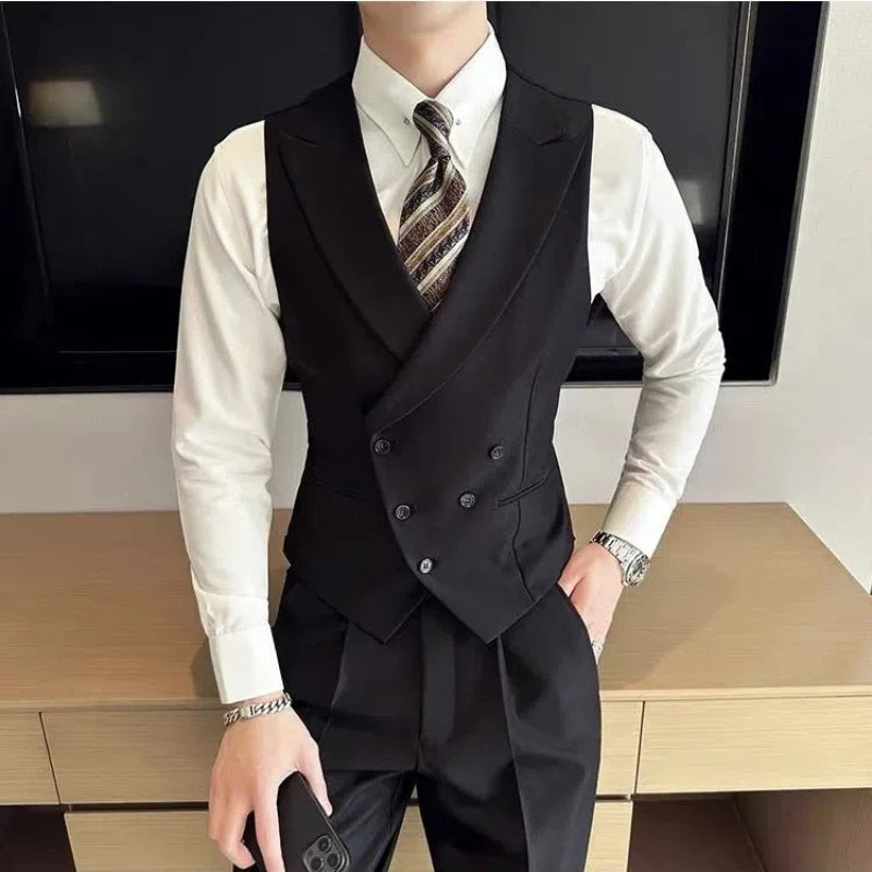 Banquet Business Office Social Work Wear Bottoming Slim Suit Vest Men Clothing Korean Fashion Smart Casual Black Sleeveless Tops