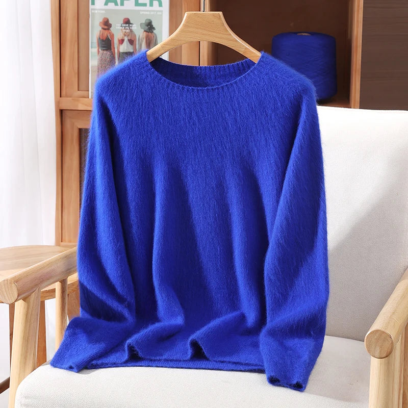 Autumn Winter Women's Solid Color 100% Mink Cashmere Sweater Basics Pullover Skin Friendly Knitwear Soft Warm Female Clothes Top