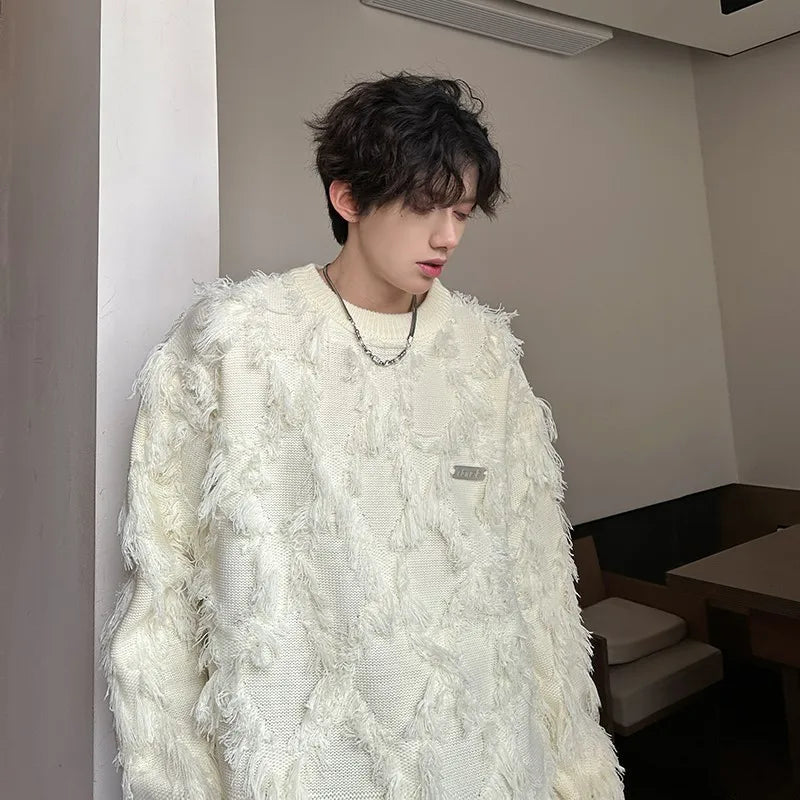 Streetwear Sweater Men Stylish New Retro Hole Fringed Sweater Loose Versatile Knitwear Pullovers Long Sleeve Jumpers Clothing