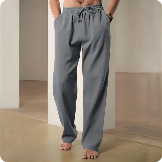 Men's Trousers Cotton Linen Fashion Casual Pants Solid Color Breathable Loose Shorts Straight Drawstring Pants Streetwear Men
