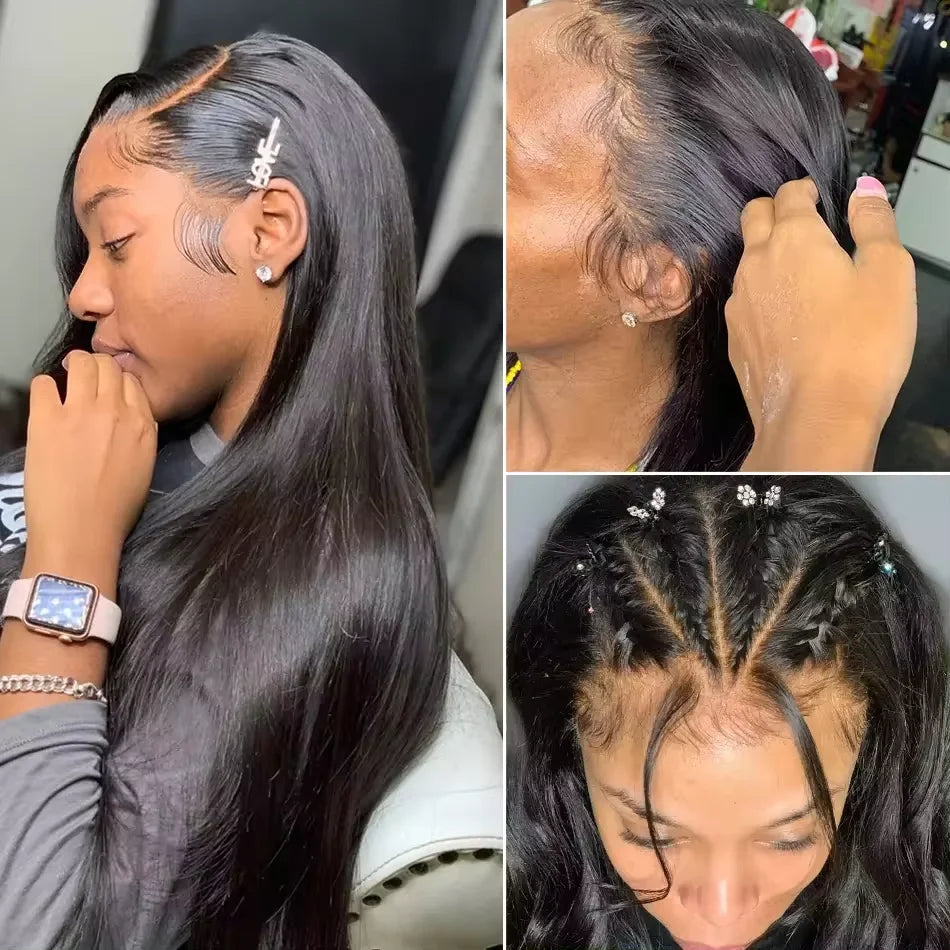 40 42 46 inches 200 Density Straight 13x6 HD Transparent Lace Natural Color Brazilian Human Hair Wig For Women Frontal Lace Wig