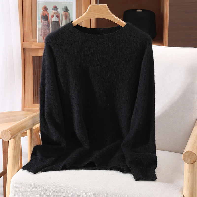 Autumn Winter Women's Solid Color 100% Mink Cashmere Sweater Basics Pullover Skin Friendly Knitwear Soft Warm Female Clothes Top