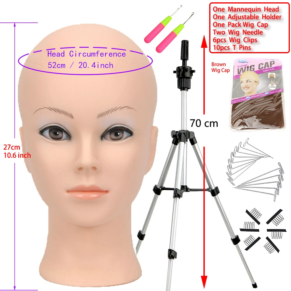 New Mannequin Head Wig Stand With Adjustable Wig Tripod Stand Holder  For Wigs Making Display With T Pins /Wig Cap For Free Gift
