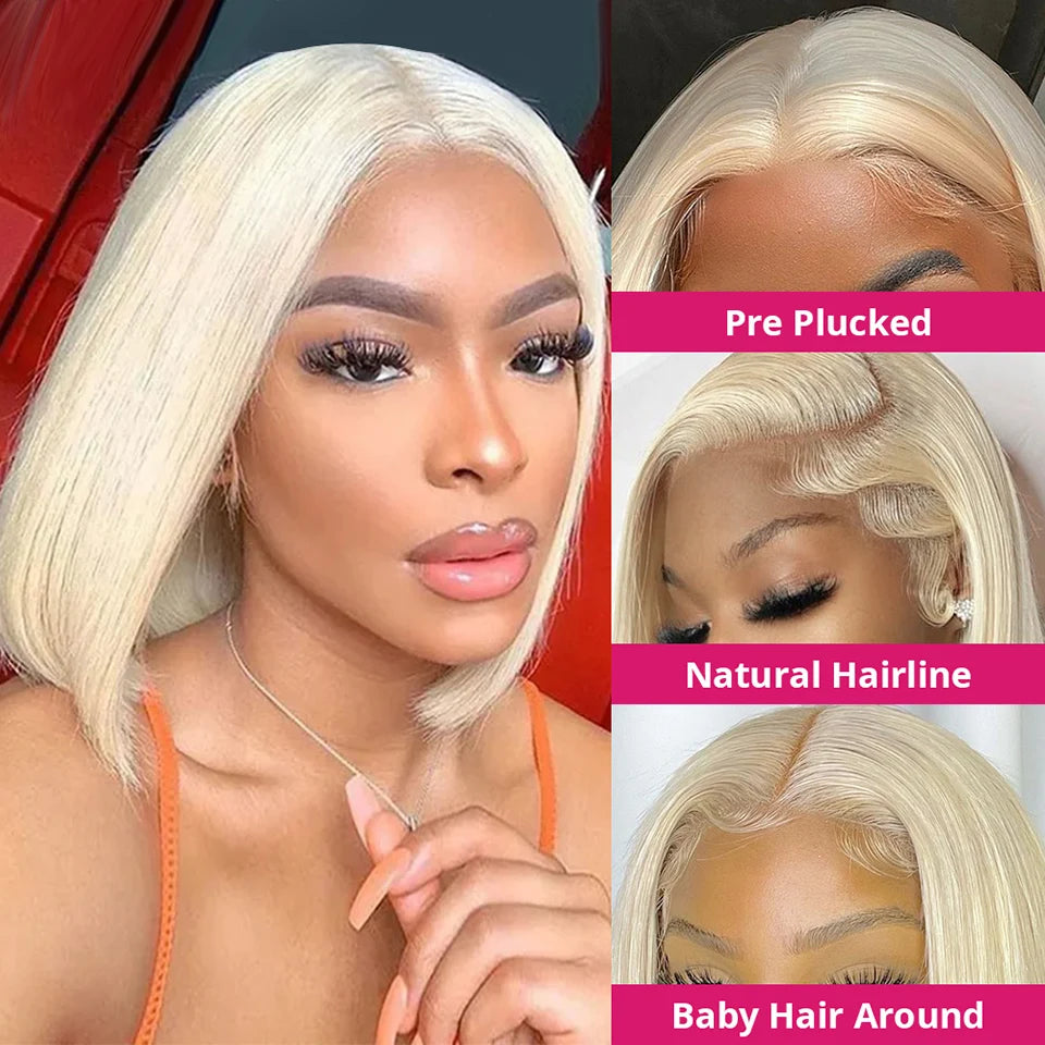 613 Blonde Bob Wig Human Hair Bleached Remy Brazilian Cheap 13x4 Straight Short Bob Wig 100% Human Hair Closure Wig Pre Plucked