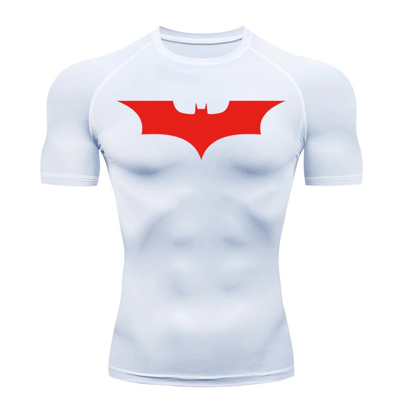 Men's Bat Print Compression Shirt Summer Short Sleeve Quick Dry Rash Guard Gym Workout Running T-Shirt Athletic Tees Tops