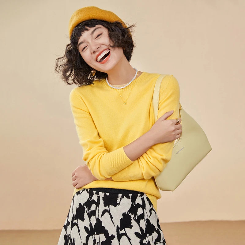 Women's pullover autumn/winter 100% pure cashmere sweater casual knitted sweater round neck loose Tops basic versatile Blouse