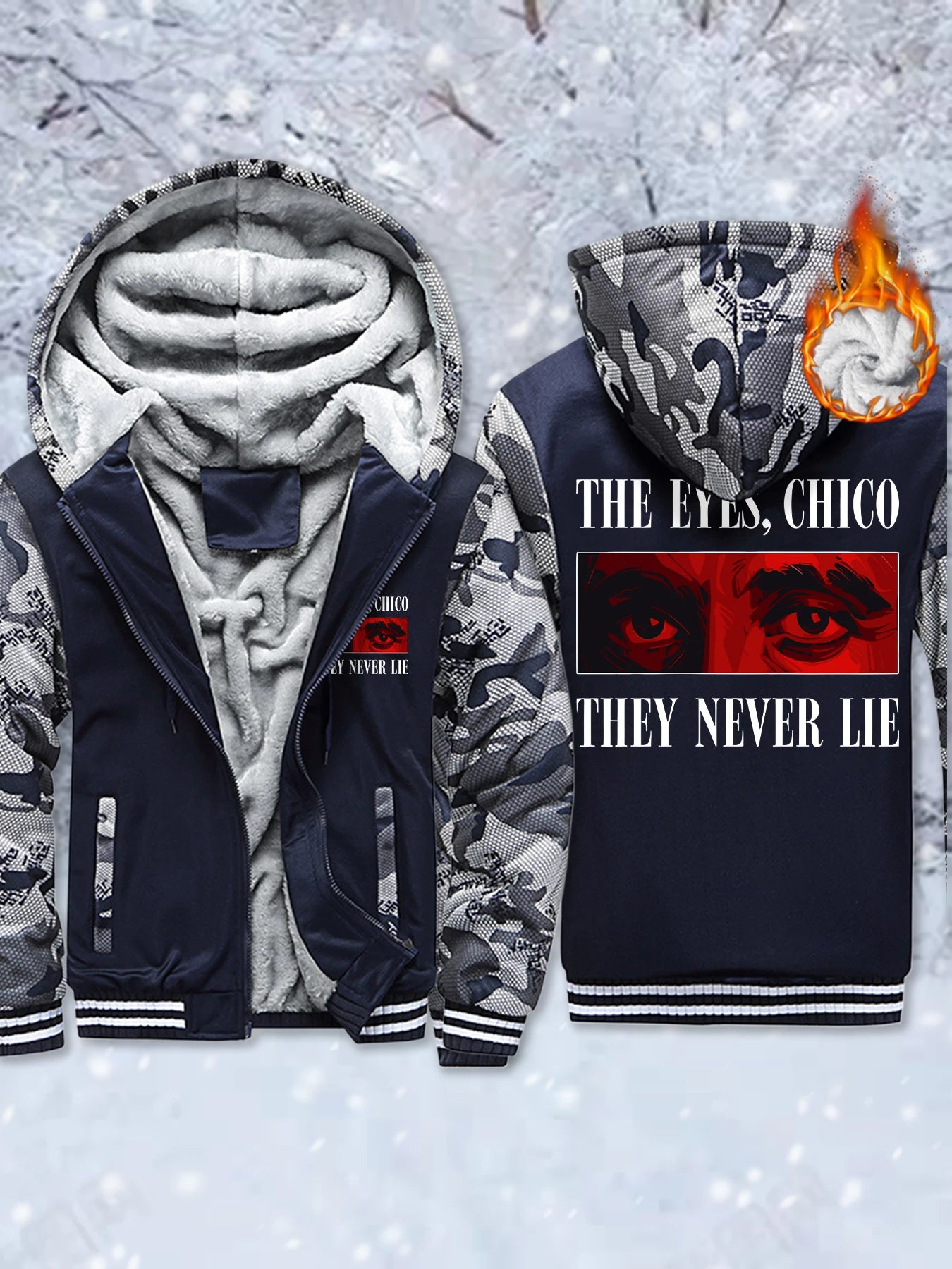 The Eyes Chico They Never Lie Printed Man Fleece Comfy Jackets Zip-Up Soft Tops Winter Thicken Outwear Warm Basics Veste