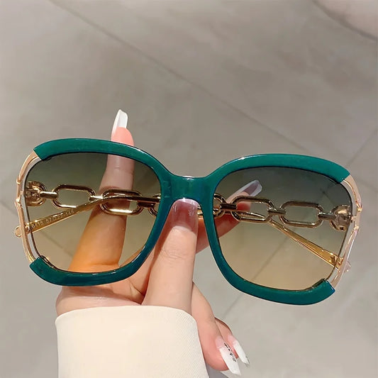 Chic Square Fashion Glasses, Gradient Lens, Detachable Faux Pearl Chain - Trendy, Stylish for Streetwear & Party Accessory