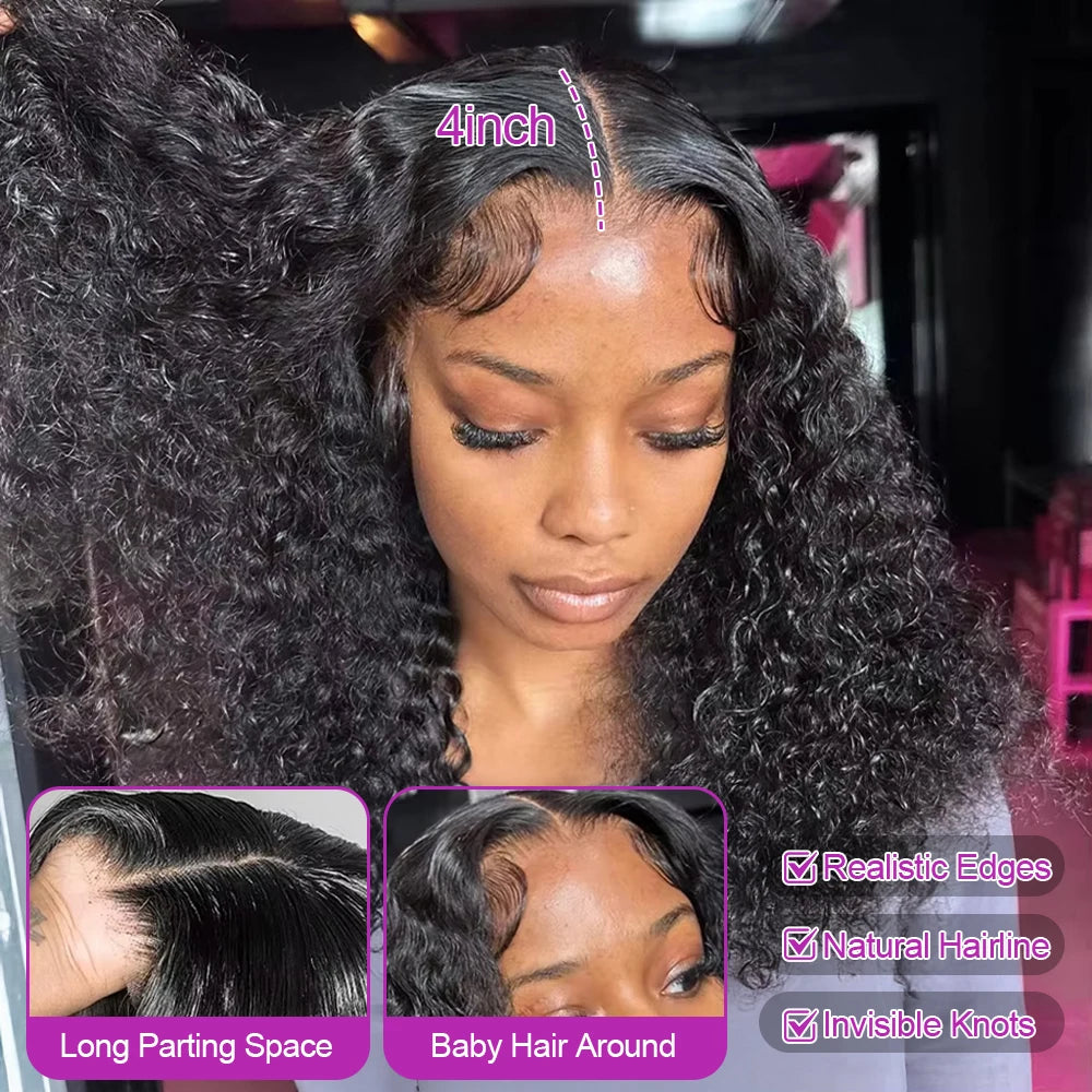 Glueless Wig Human Hair 100% Deep Wave Bob Wig 13x6 Lace Frontal Wig Wear And Go Kinky Curly Short Bob Wig for Women 250 Density