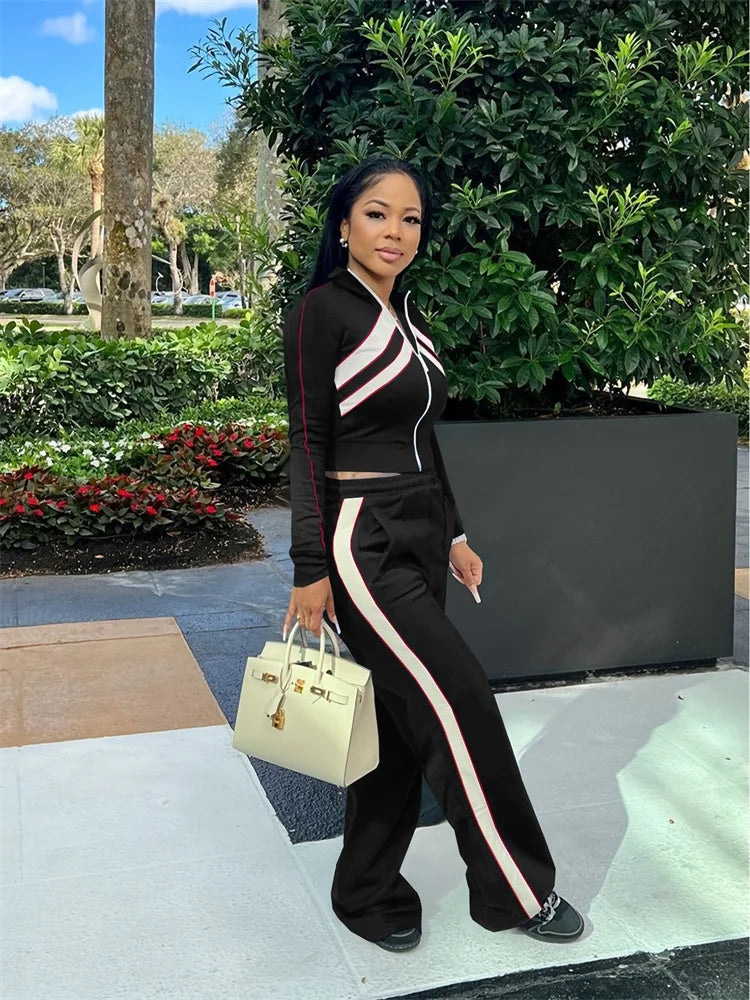 Wmstar Two Piece Set Women Pants Sets Casual Top Loose Stretch Zipper Long Sleeve Fall Clothes New Style Wholesale Dropshipping