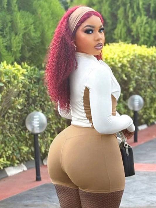 Nibber Daily Casual 2piece Set Women Tracksuit Zip Contrast Patchwork Full Sleeve Jacket+Shorts Simple Sporty Street Outfits