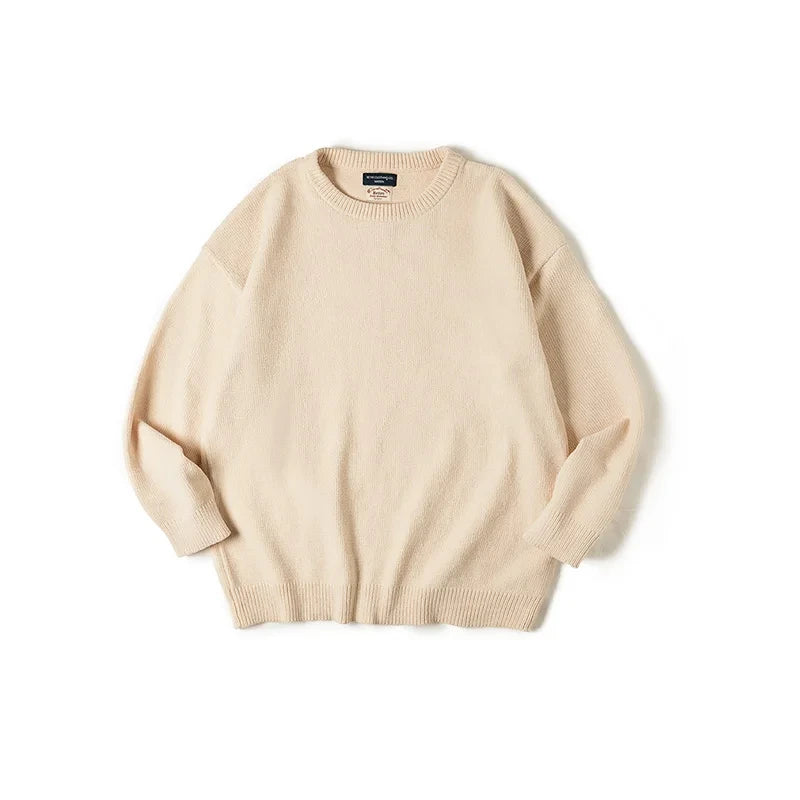 Maden Casual Chenille Round Neck Sweater for Men Warm Skin-friendly Beige Knitwear Autumn Winter Basic Solid Color Soft Sweater