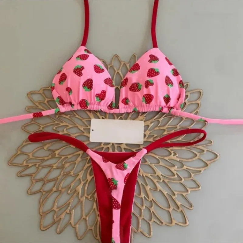 Joskaa 2025 Summer Print 2 Piece Bikini Sets Women Swimwear Sexy String Bra+Briefs Matching Bathing Suits Vacation Beachwear