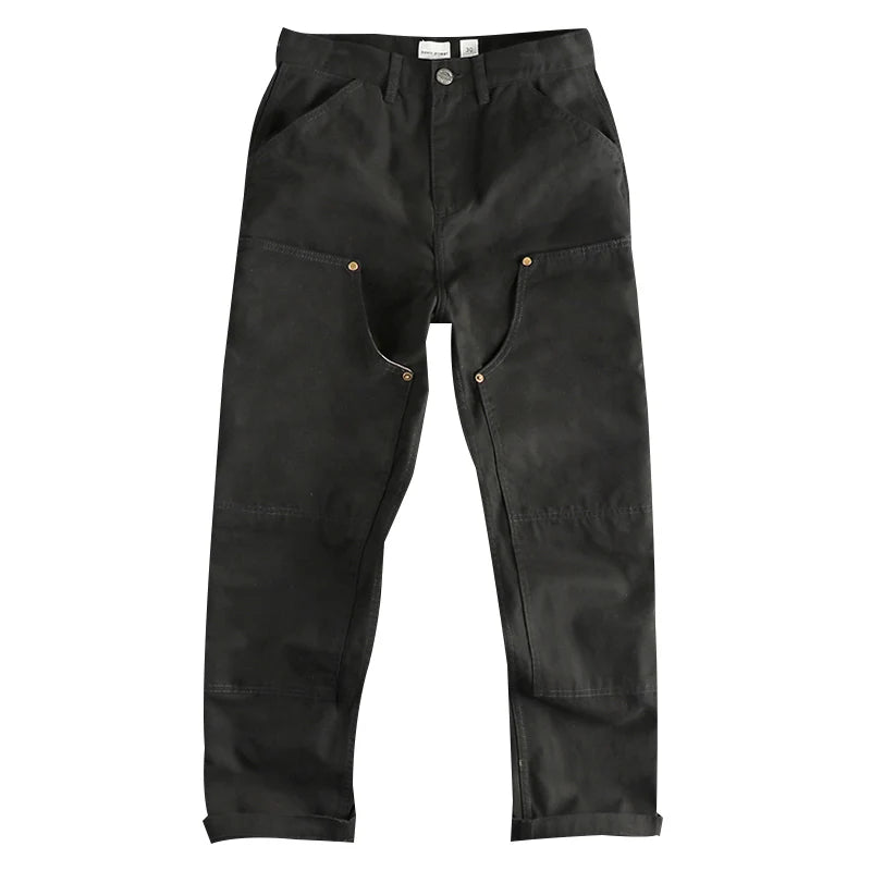 320Gsm Heavyweight Pearl Woven Canvas Men's Casual Pants American Vintage Retro Trend 100% Cotton Splicing Design Workwear Pants