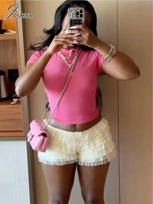 Joskaa Sexy Beach Hot Pants Women Hipster Low Waisted Ruffles Tiered Shorts Skirts Vacation Party Club Female Bottoms Streetwear