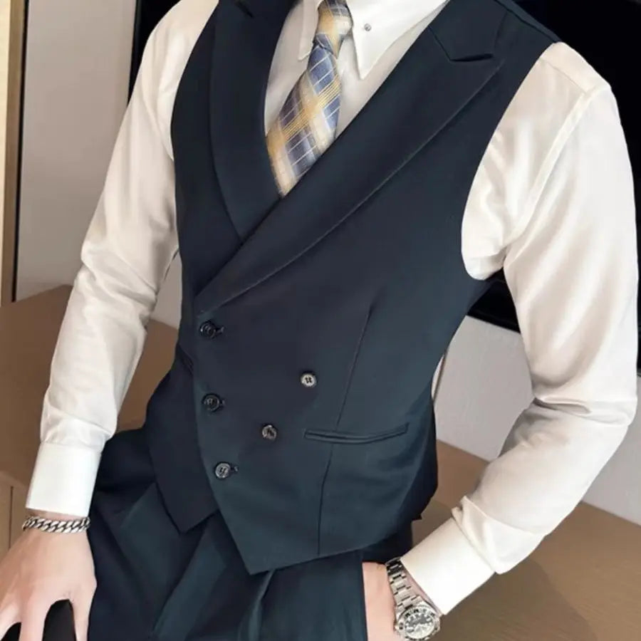 Banquet Business Office Social Work Wear Bottoming Slim Suit Vest Men Clothing Korean Fashion Smart Casual Black Sleeveless Tops