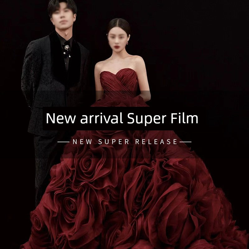 New New Arrival Photo Studio Theme Wedding Dress Clothing Photography Colored Mesh French Tube Top Dress Heavy Industry Fancy Wine Red