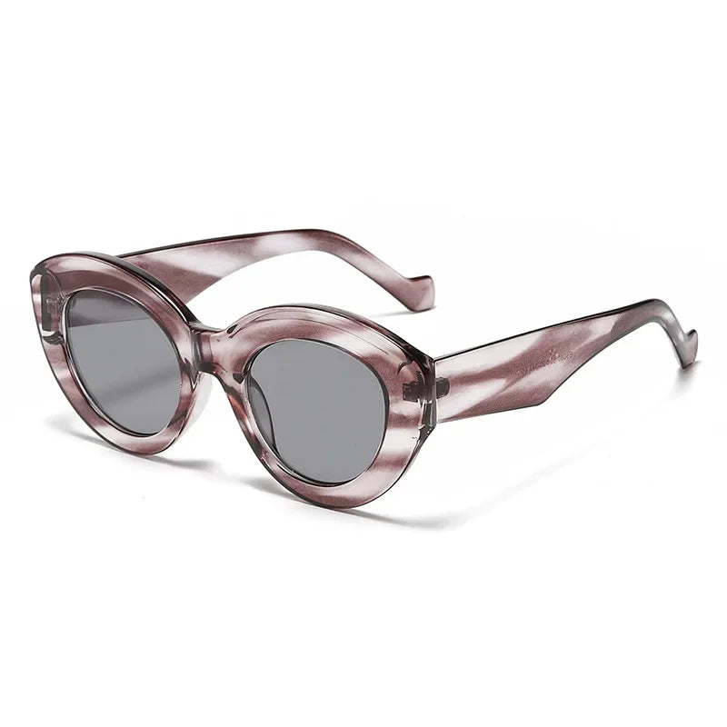 JNPCXI Ins Popular Fashion Oversized Cat Eye Women Sunglasses Green Stripes Retro Shades UV400 Men Trending Oval Sun Glasses