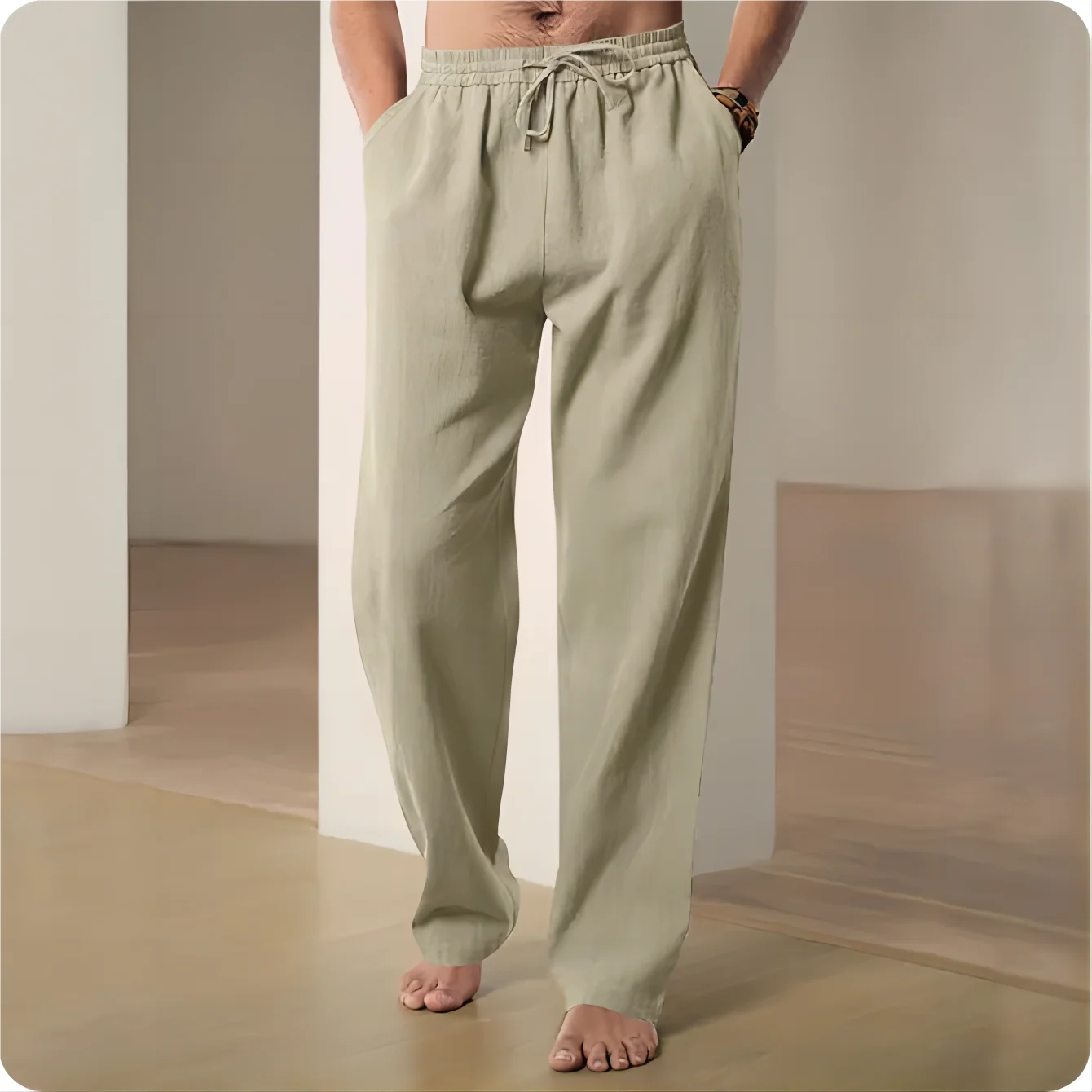 Men's Trousers Cotton Linen Fashion Casual Pants Solid Color Breathable Loose Shorts Straight Drawstring Pants Streetwear Men