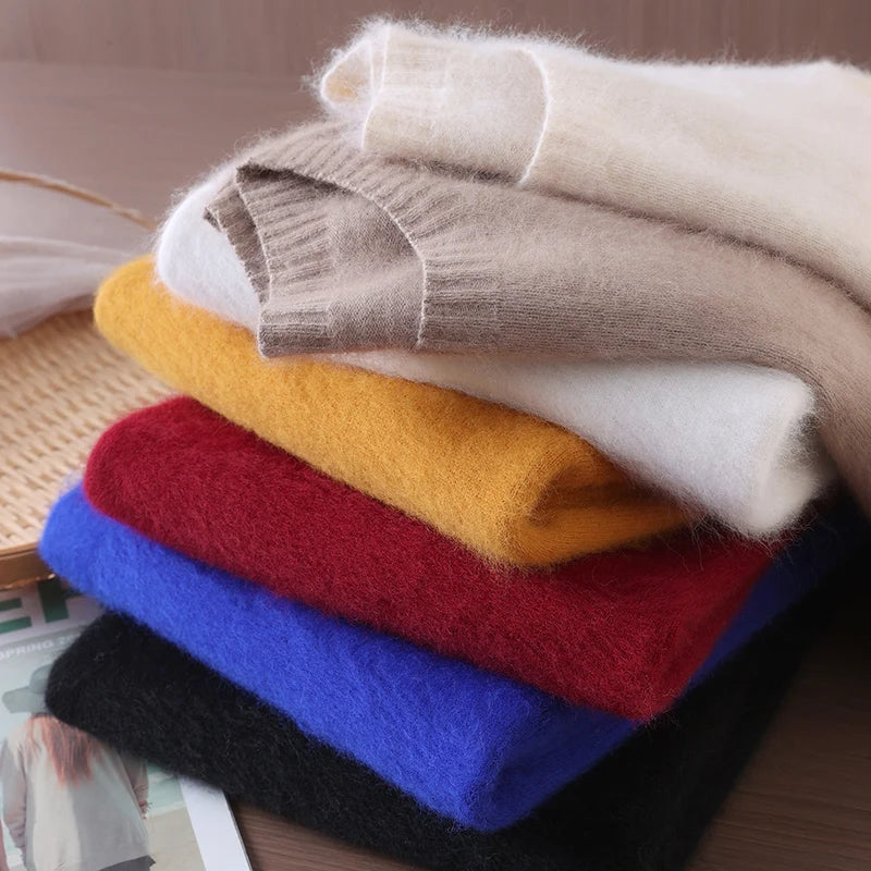 Autumn Winter Women's Solid Color 100% Mink Cashmere Sweater Basics Pullover Skin Friendly Knitwear Soft Warm Female Clothes Top