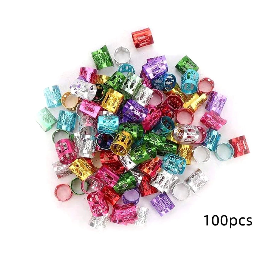 100pcs Hollow Out Hair Ring,Dreadlocks Beads Hair BraidRings Clips Dread Locks Hair Braiding Metal CuffsDecoration/Accessories
