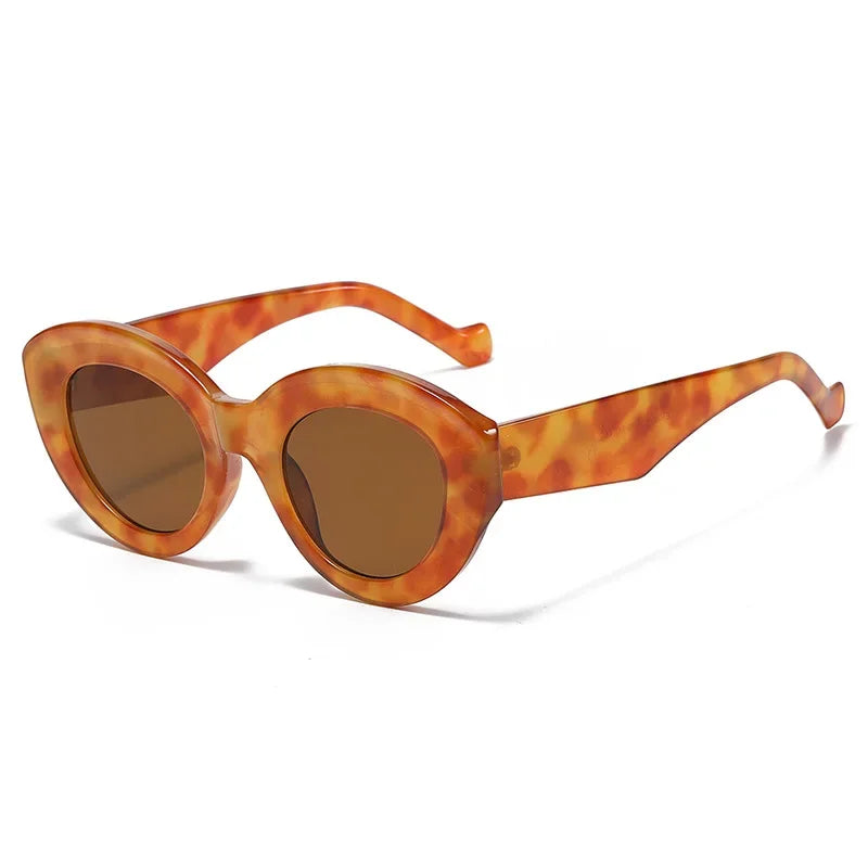 JNPCXI Ins Popular Fashion Oversized Cat Eye Women Sunglasses Green Stripes Retro Shades UV400 Men Trending Oval Sun Glasses