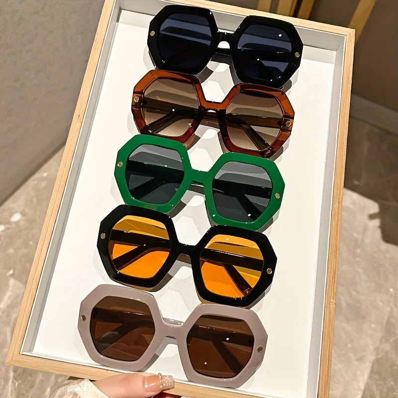 Retro Polygon Sunglasses - Large Frame, Personalized Irregular Simple Fashion for Outdoor Travel and Street Photography Eyewear