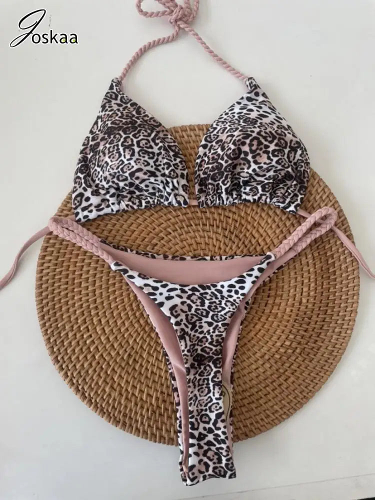 Joskaa 2025 Summer Print 2 Piece Bikini Sets Women Swimwear Sexy String Bra+Briefs Matching Bathing Suits Vacation Beachwear