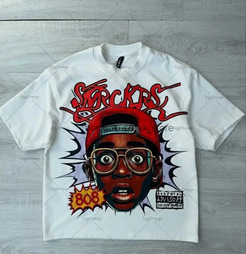 Y2k Harajuku Streetwear Men and Women Short Sleeved Fashion New Cartoon Print Design Shirt Retro Hip Hop Trend Oversized T-Shirt